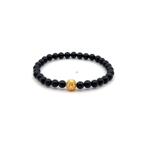 18K Gold Money Coin Ball Bracelet Gemstones Mini 4mm Black Tourmaline - Picture 1 of 5